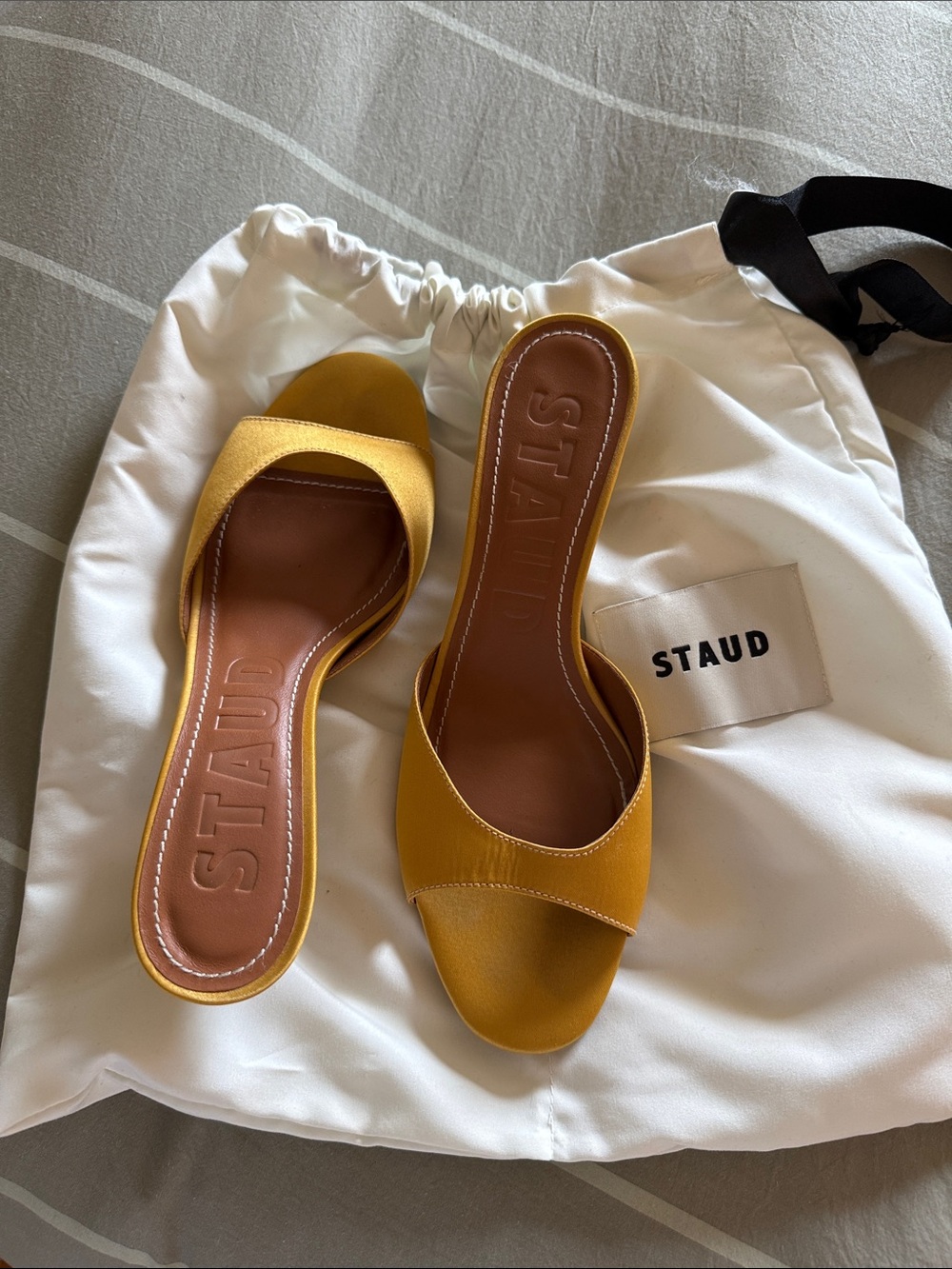 STAUD Yellow Leather Slide Sandals
